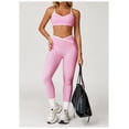 thumbnail image 5 of PISONIC Womens Workout Set Two Piece Spaghetti Straps Cross Back Sports Bra Matching High Waist Leggings Gym Work Out Outfits, 5 of 10