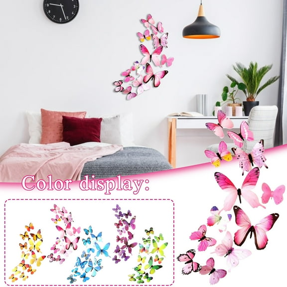 kkbbma under $5 5Pcs Butterfly Wall Stickers, 12pcs Butterfly Wall Stickers, 3D PVC Decal Home Decor, Colorful Realistic Wall Decals, Removable Wall Art Stickers, Living Room Bedroom Decorations