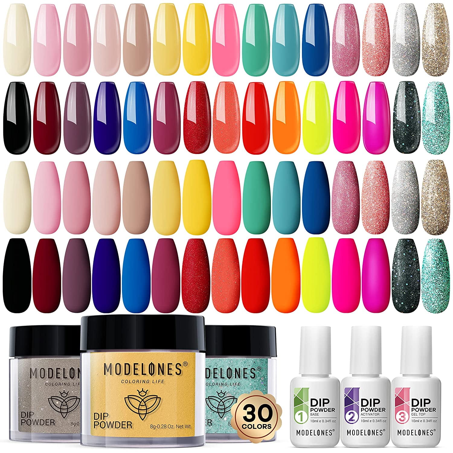 Modelones 30 Colors Dip Powder Nail Kit Starter,Acrylic Dipping Powder  System Liquid Set with Base & Top Coat Dip Nail Kit French Nail Art  Beginner Manicure Tools DIY Salon for Gift -