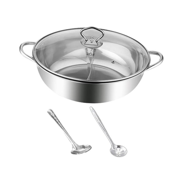 Olla caliente con divisor y cucharas, olla para sopa de dos sabores, tapa transparente, utensilios de cocina 36cm