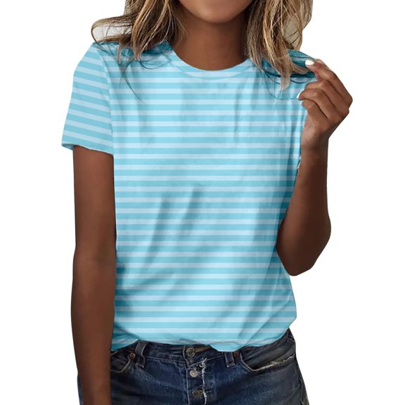 Women's Casual T-Shirts Fashion Print Point Sleeve Crew Neck Top for Everyday Wear and Style
