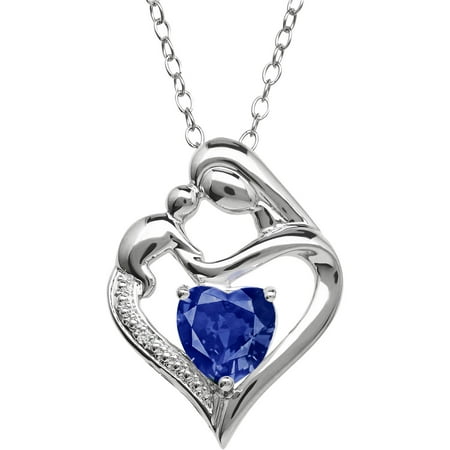 Mother and Child Created Sapphire and Diamond Accent Pendant in Sterling Silver, 18