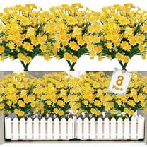 Sinhoon 8 Bundles Artificial Daisy Flowers UV Resistant Fake Flowers Faux Plastic Greenery Shrub Plant Indoor Outside Hanging Home Garden Decor (Yellow)