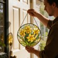 thumbnail image 3 of Outdor Daffodil Stained Glass Window Hanging Yellow With Metal Chain Round Floral Stained Glass For Window Wall Garden Day For, 3 of 5