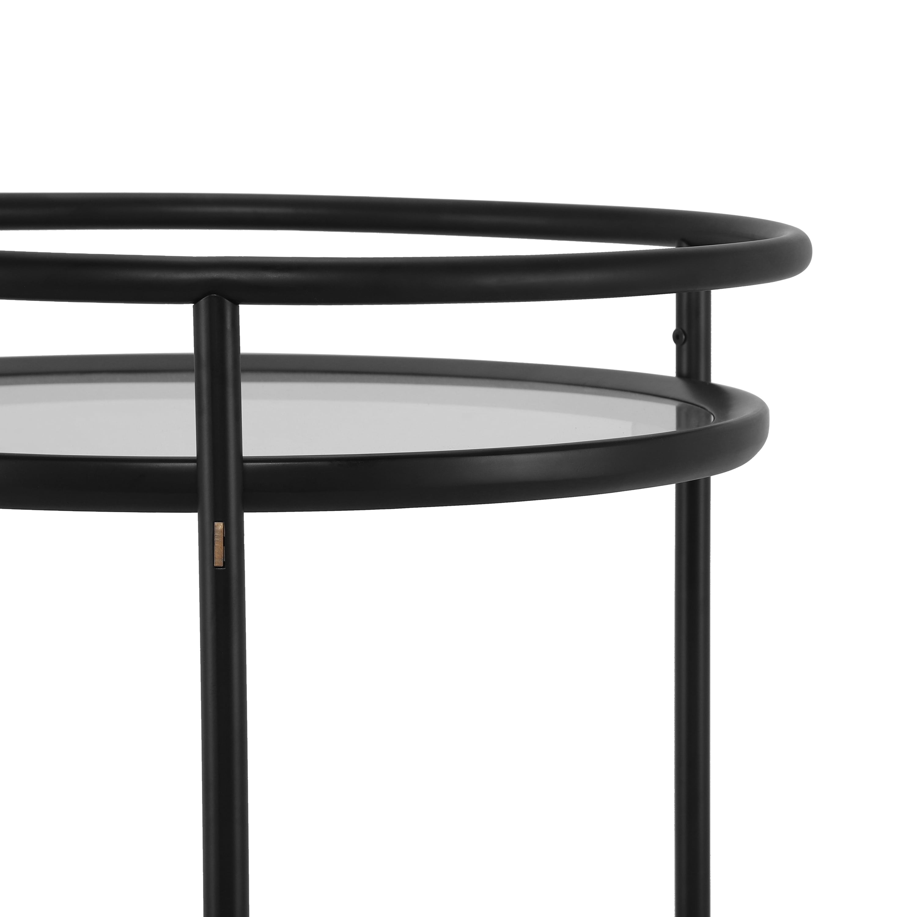 Round Bar Cart with Tempered Glass Shelves and Gold Accents