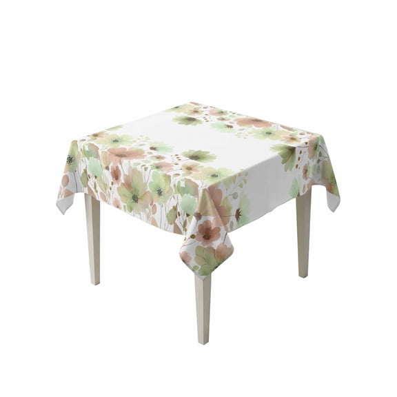 Spring Green Flowers Table Cloth, Waterproof Tablecloth for Square Tables, Watercolor Floral Botanical Reusable Washable Fabric Table Cover for Restaurant Kitchen Dining Tables 60"x60"