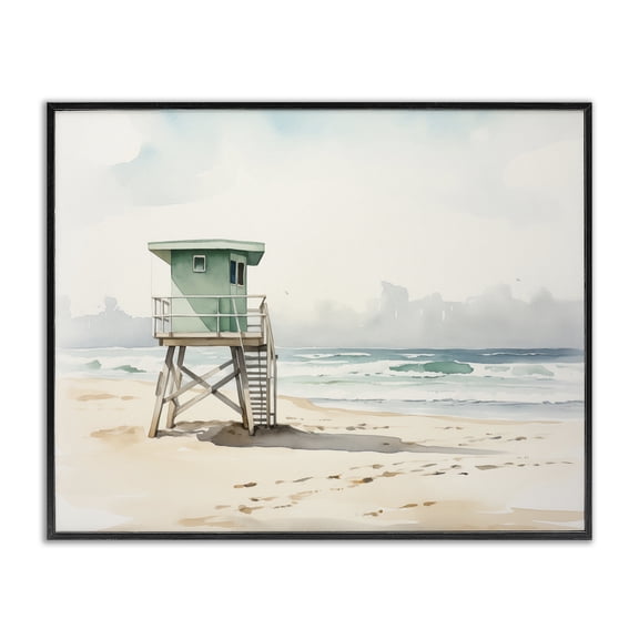 Stupell Industries Summer Lifeguard Stand Nautical & Beach Painting Black Framed Art Print Wall Art, 14 x 11