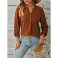 thumbnail image 3 of Women'S Shirts Loose Fit Lantern Long Sleeve Ladies Blouses Smocked Cuff Business Work Fall Tops Red Brown S, 3 of 8