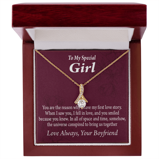 To My Girlfriend The Reason For First Love Story Alluring Ribbon Necklace Message Card