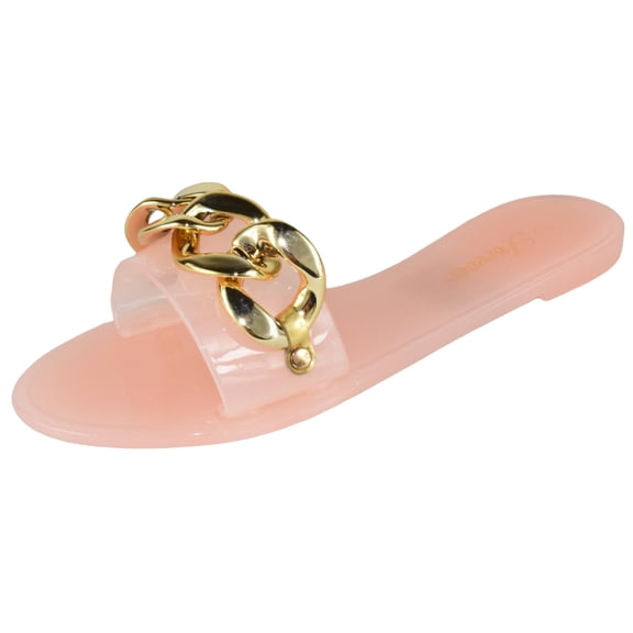 Forever Shoe Women Jelly Flip-Flops Sandals Open Toe Slides Gold Buckle Jelly-82 Light Pink Mauve Peach 5.5