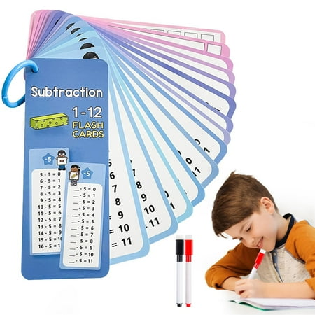Moonsky 15PCS Addition/Subtraction/Multiplication / Division Flash Cards with Two Pens 3/ 4/ 5rd Grade Multiplication Game Flashcards 2025 Newest Multiplication Fact Cards Sky Blue