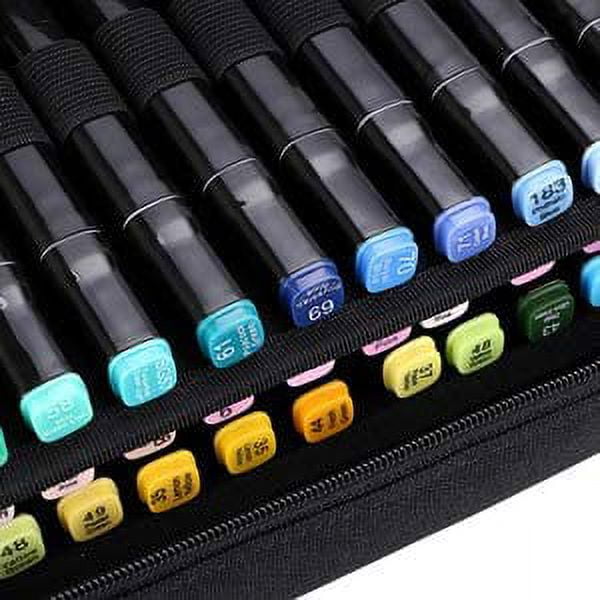 BTSKY Multifunction Marker Case - Zippered Canvas Pen Bag Pencil Case  Stationary Storage for 80 Markers, Black (NO