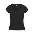 thumbnail image 2 of Coduop Women Short Sleeve T-Shirt,V-Neck Button Closure Slim Fit Summer Casual Basic Tees Tops, 2 of 6