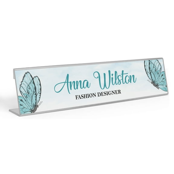 Printtoo Personalized Desk Name Plate with Acrylic Holder, 2x10 Inch, Light Blue