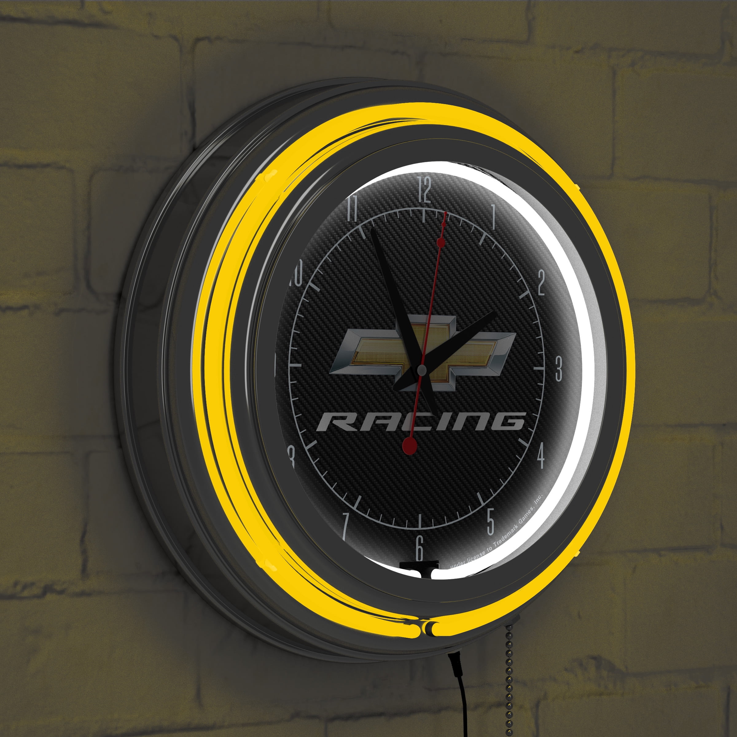 Chevrolet Chrome Double Rung Neon Clock - Chevy Racing