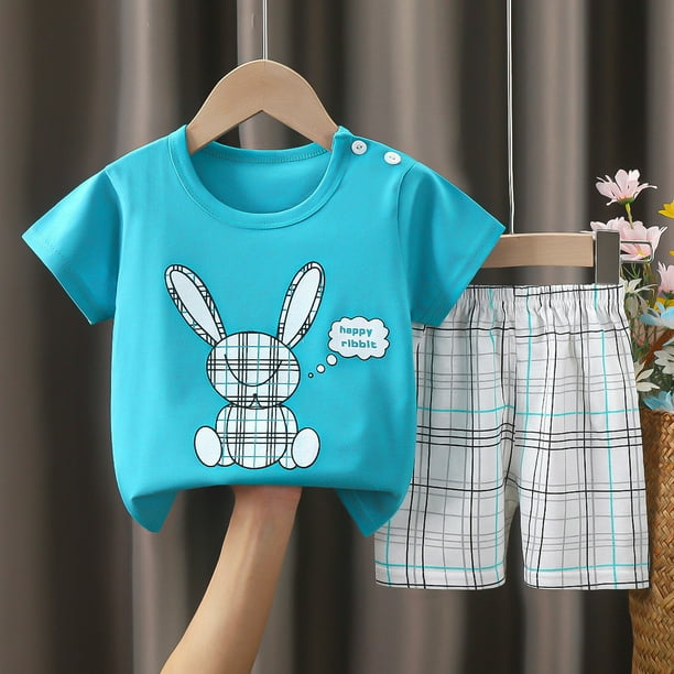 Traje de verano de algodón puro para niños, camiseta de media manga para niños, ropa deportiva para el hogar para niños y niñas