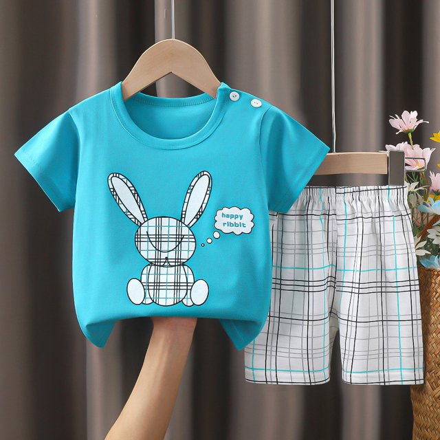 Traje de verano de algodón puro para niños, camiseta de media manga para niños, ropa deportiva para el hogar para niños y niñas