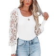 thumbnail image 1 of Blusas de mujer con cuello rectangular, blusas casuales de manga larga tipo farol, camisas de punto acanalado para mujer para ir de compras o fiestas, color blanco XL, 1 of 6