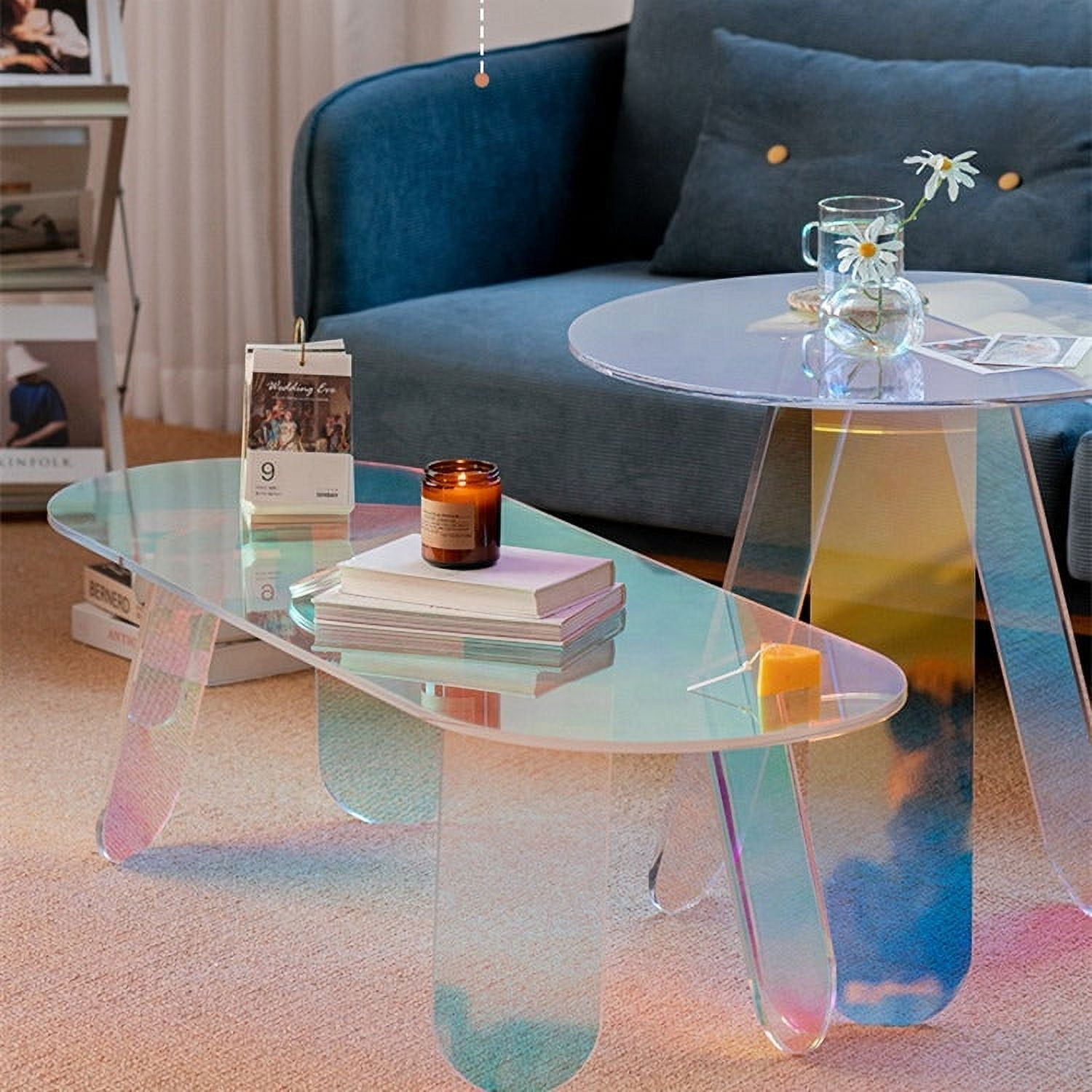 Iridescent glass 2024 coffee table