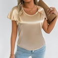 thumbnail image 4 of Perfectbot Womens Silk Satin Blouse Round Neck Split Short Sleeves Tops Summer Dressy Blouse, 4 of 8
