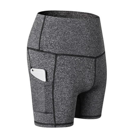 

Fysho Womens High Waist Yoga Slant Pocket Running Training Sports Quick-drying Tight-fitting Stretch Fitness Shorts