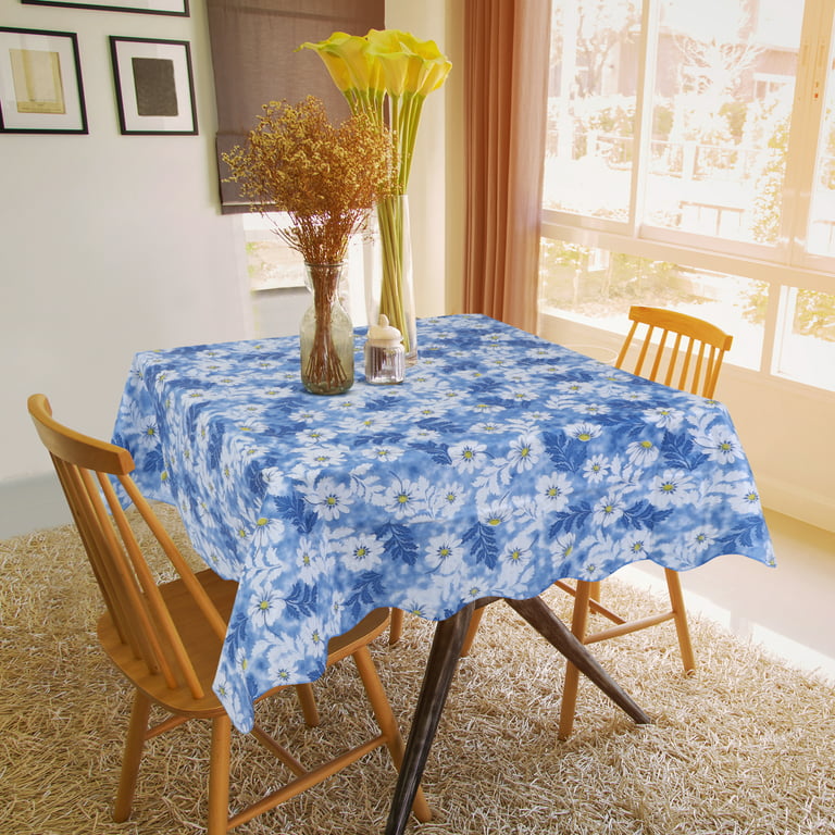 PiccoCasa Vinyl Tablecloth Square Table 53 x 53 Daisy Pattern