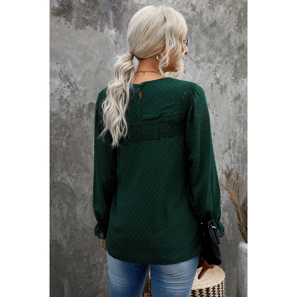 ABPHQTO Blusa de mujer con volantes y lunares verdes suizos