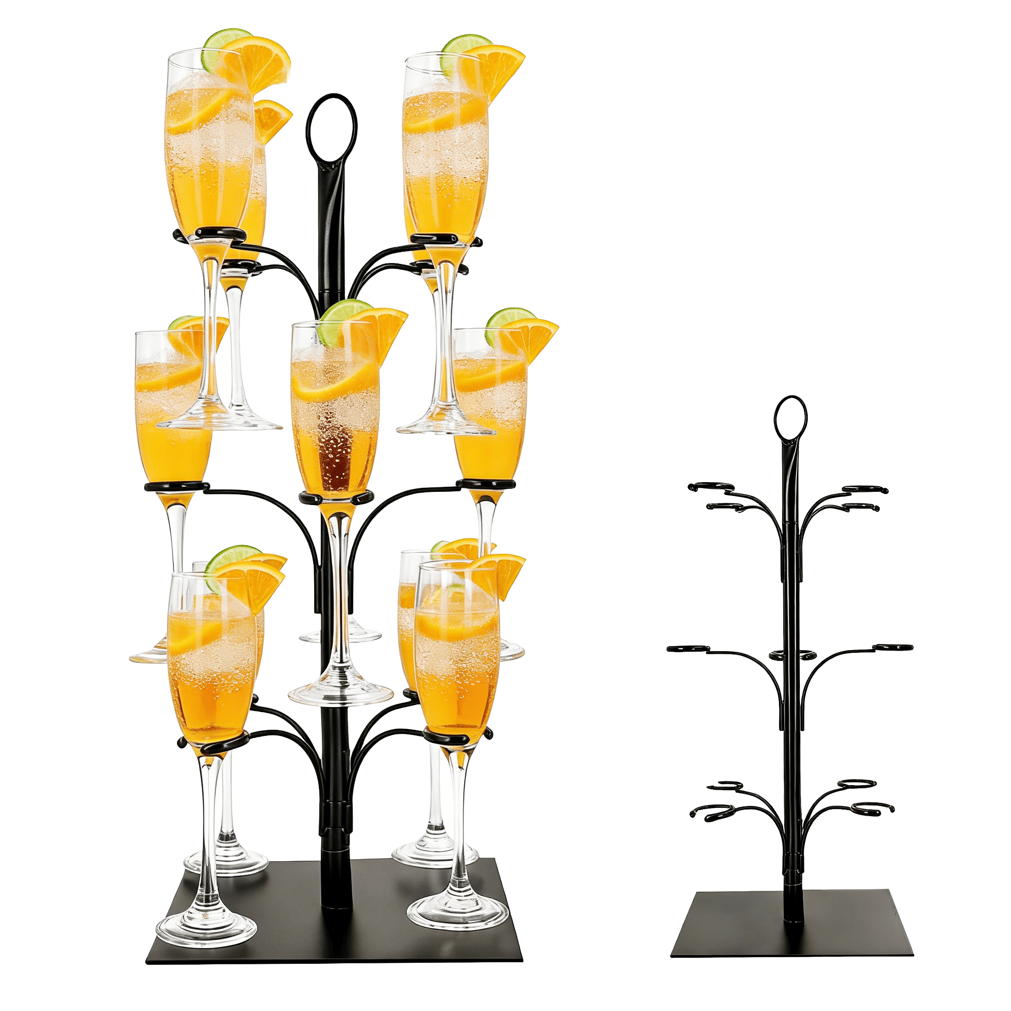 Lot De 2 Tours à Champagne 4 Étages Métal Blanc - Support Verres 16 Coupes Arbre à Cocktails