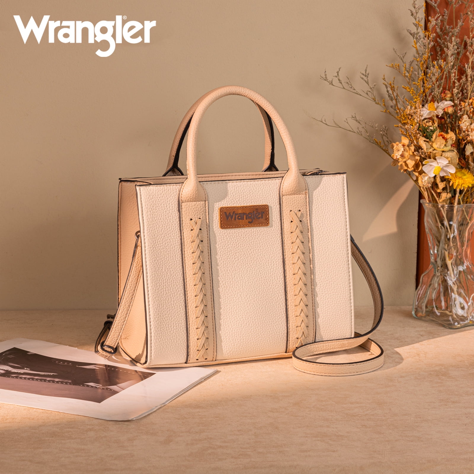 Wrangler Tote Bags for Women and Purse for Women with Adjustable Strap, Beige