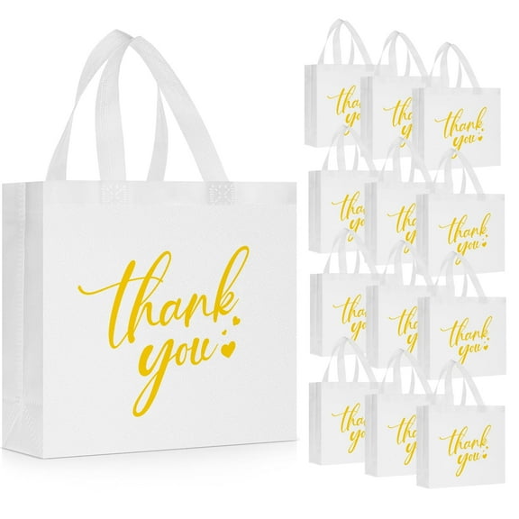 30Pcs Thank You Gift Bags, Large Reusable Gift Bags，Thank You Bags with Handles for Business, Shopping, Wedding, Baby Shower, Graduations, Party Favors (12.4x11x4.7Inch)