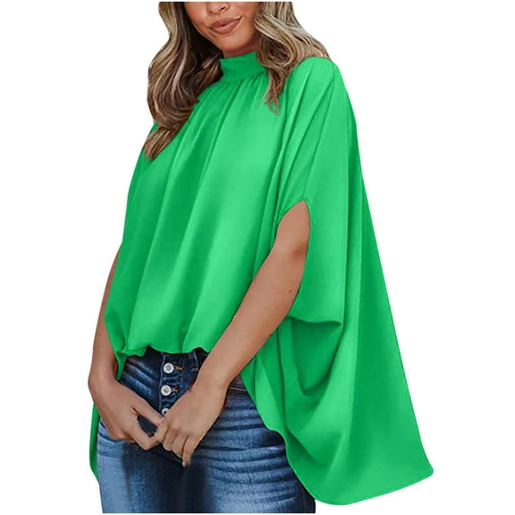 Women's Casual Three-Quarter Sleeve Round Neck Pullover Blouse, Loose Fit Batwing Sleeve Shirt, Lightweight Solid Color Top for Women, Perfect for Daily Wear, Comfortable and Stylish Summer Shirt
