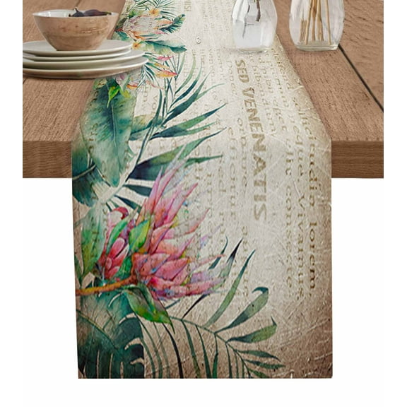 Table Runner Dresser Scarf 16 x 72 Inch Summer Flamingo Rustic Newspaper Table Runners Non-Slip Heat Kitchen Dining Table Decor for Indoor Outdoor Home Party Decoration