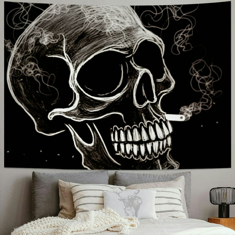 cigarette tapestry Sheronv Skull Cigarette Smoke Tapestry Wall Hanging Unique Style Graphic  Tapestries Home Wall Decor Art for Living Room Bedroom Apartment Farmhouse  Dorm 40x30inch
