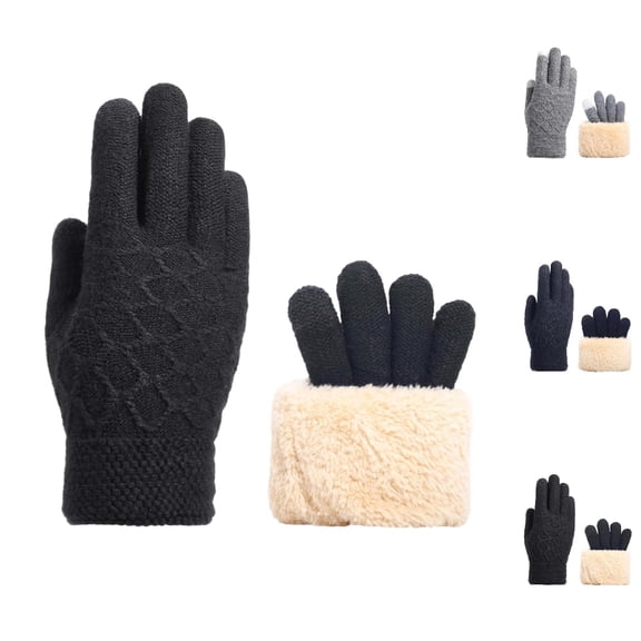 Bmisegm Mens Winter Warm Gloves Woolen Knitted Touchscreen Winter Thickened Outdoor Cold Proof Warm Mittens Black