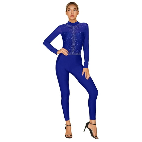 Alvivi Women One Piece Full Length Gymnastics Leotard Figure Skating Jumpsuit Bodysuit Catsuit Royal Blue M