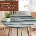 thumbnail image 5 of Abstract Stripe Round Fitted Table Cover Green Gary Watercolor Wave Texture Waterproof Table Cloth with Elastic Edge Wipeable Tablecloth for Picnic Camping Party Fits 55"-60" Diameter, 5 of 8
