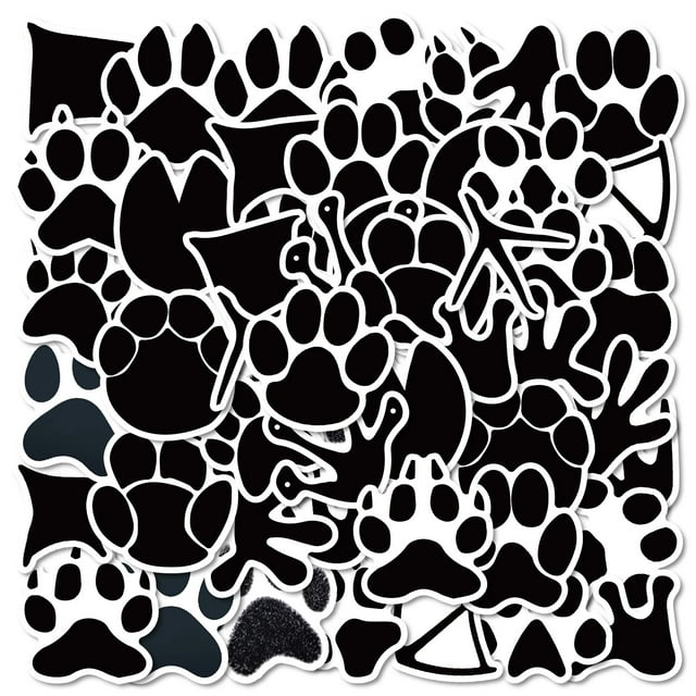 Paquete de pegatinas con estampado de pata negra, 50 unidades, huellas de animales