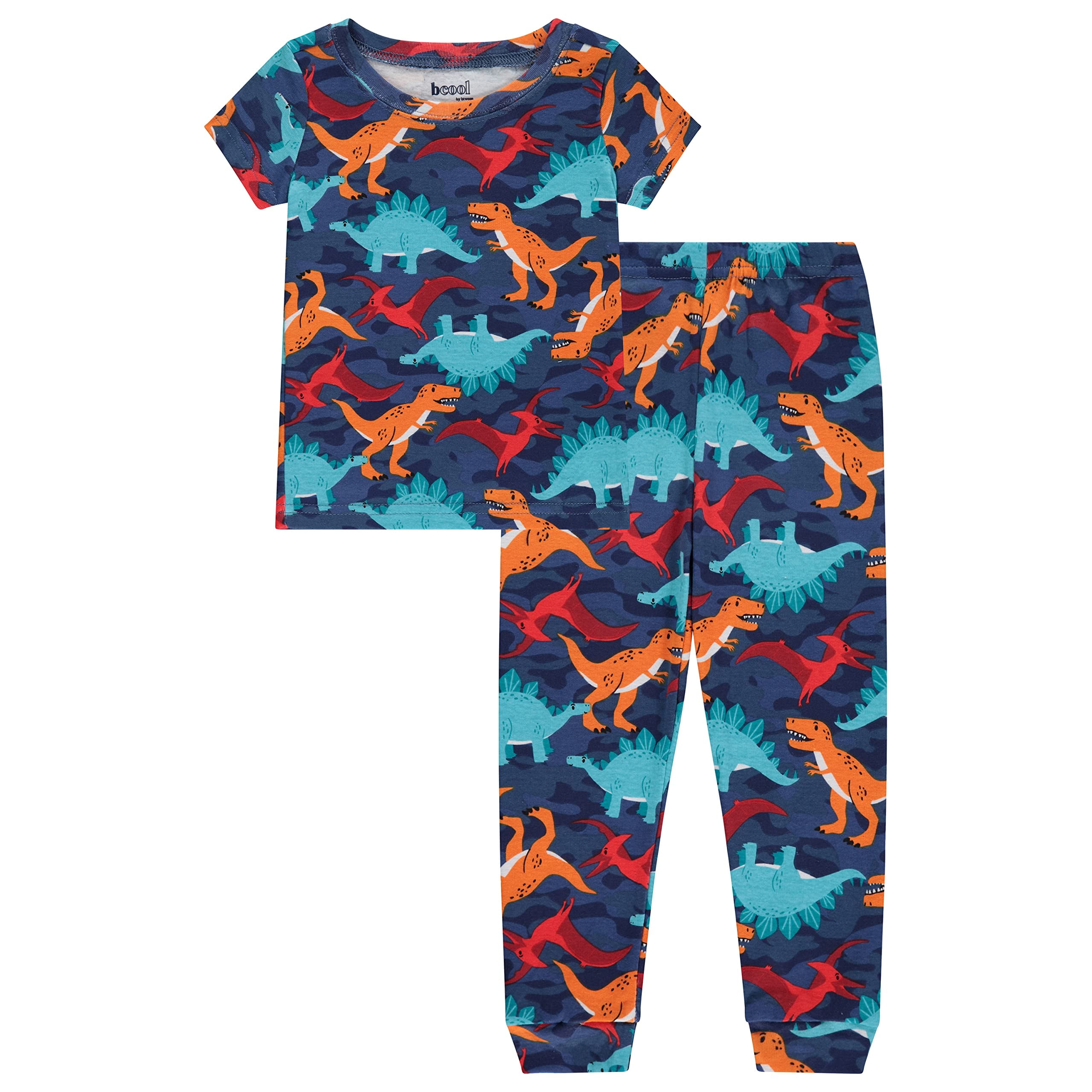 BCOOL Toddler Boys 2-Piece Cotton Sleepwear Set: Dinosaur & Cars Prints ...