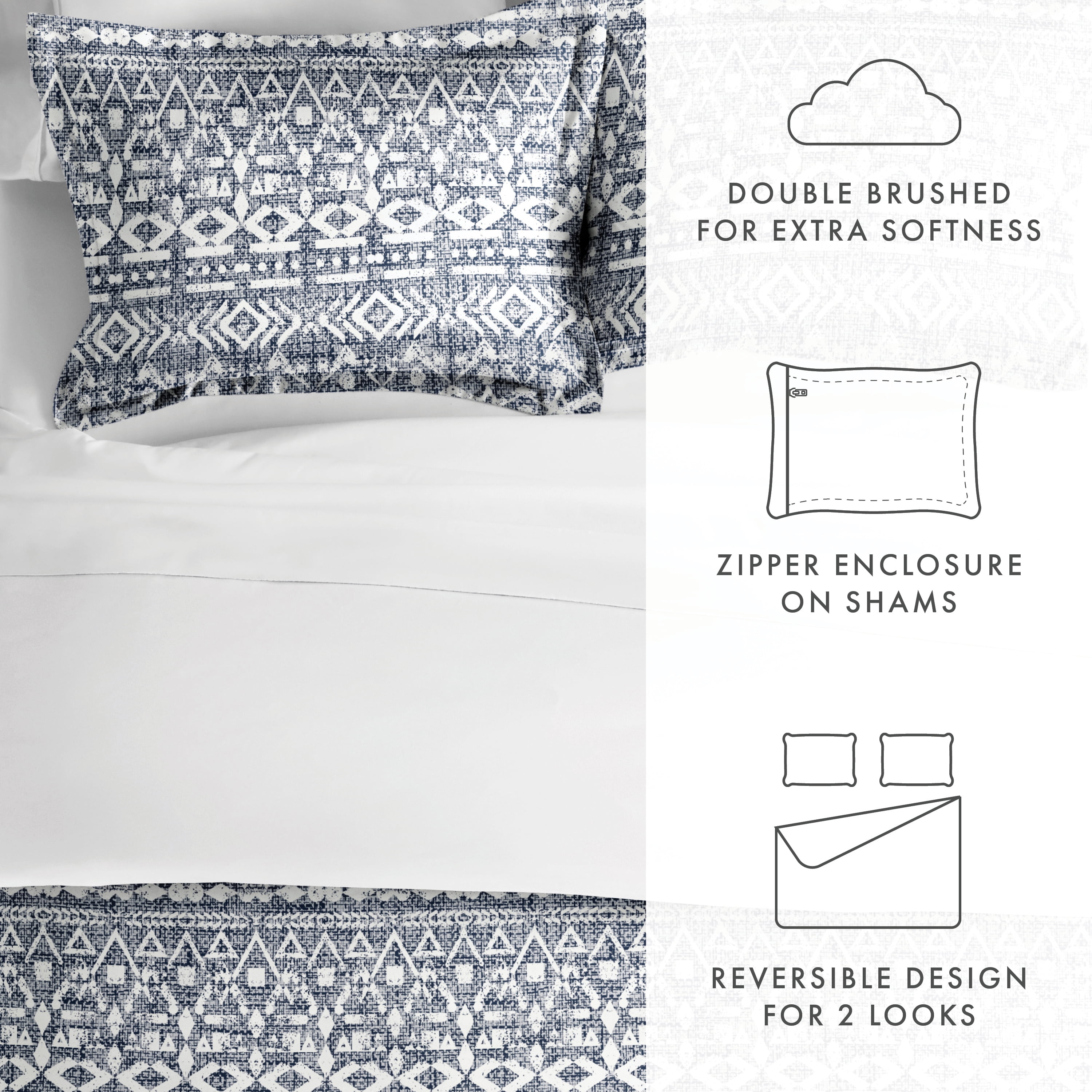 Noble Linens Blue Reversible Modern Rustic Print 2-Piece Duvet Cover Set, Twin/TwinXL