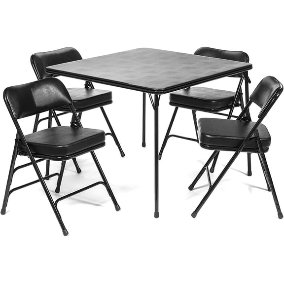 XL Series 5-Piece Folding Card Table and 2 in Ultra-Padded Vinyl Chair Set, 38 in Oversized Game Table, Black