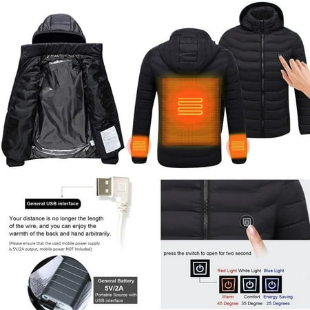 USB Heater Hunting Vest Heated Jacket Heating Winter Clothes Men Thermal Outdoor-Black XXXL