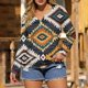 thumbnail image 1 of TaTaai Printed Long Sleeve T-Shirt Lightweight Loose Women's Fashion Retro Western Print Round Neck Button Detail Casual Spring Daily Top Gift, 1 of 5