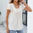 thumbnail image 4 of TKLPEHG Summer Tops for Women Square Neck Ruffle Sleeve Pleated Shirt Casual Loose Shirts Short Sleeve T Shirts Fashion Solid Color Going Out Tops Blouses (White,S), 4 of 8