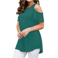 thumbnail image 2 of Funicet Womens Short/Long Sleeve Cold Shoulder Tee Tops Shirts Green XL, 2 of 6