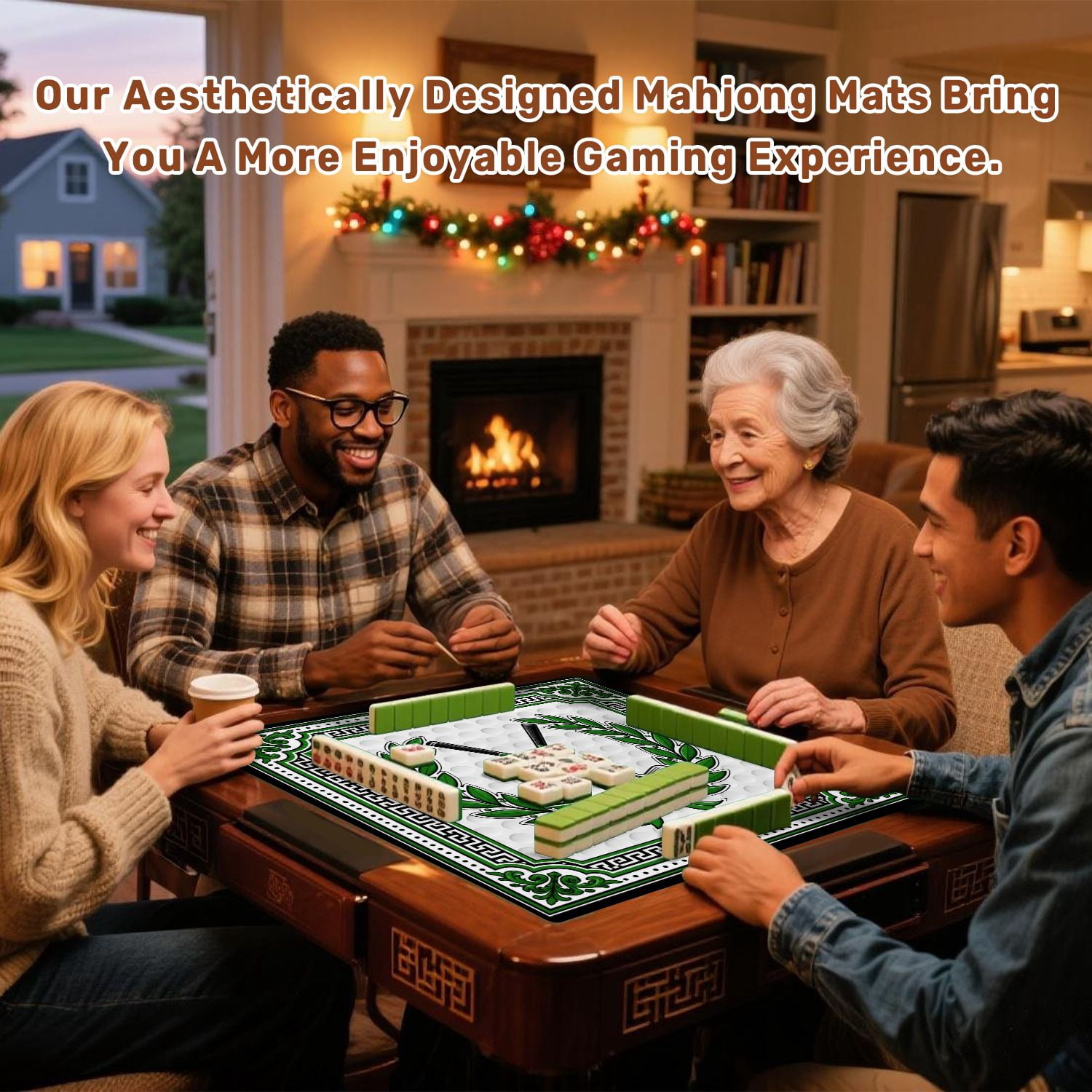 Mahjong Mat 31.5" x 31.5" Crossed Golf Clubs Green Laurel Wreath Golf Ball Decorative Border Non-Slip Noise Reduction American Mahjong Tiles Table Cover for Dominoes Poker Card Board Games Gift