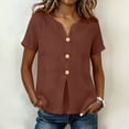 thumbnail image 2 of MaFYtyTPR Women Summer V-Neck Shirts Solid Color Cotton Linen Fashionable Button Loose Comfortable Tops A-Bronze XXL, 2 of 5
