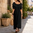 thumbnail image 5 of Blmnix with Pockets Dresses for Women 2026 Off The Shoulder Peplum Long Summer Dresses Under Dresses Boat Neck Cocktail-Length Black Short Sleeve Casual Dresses for Women Summer L, 5 of 5
