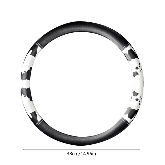 Momihoom Universal Cow Print Stretch Steering Wheel Cover, No Inner Ring Installation for Enhanced Grip