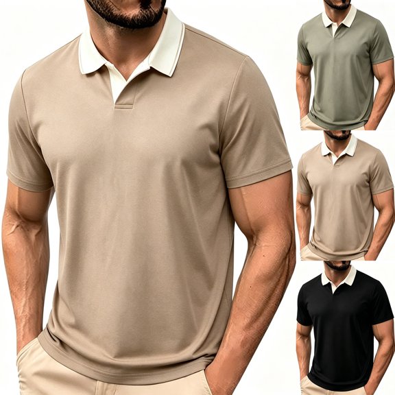 IhhxPro Men's Color Block Collared Shirt Quick Dry Short Sleeve Black T-Shirt Casual Golf Athletic Performance Slim Fit Summer XS-XL