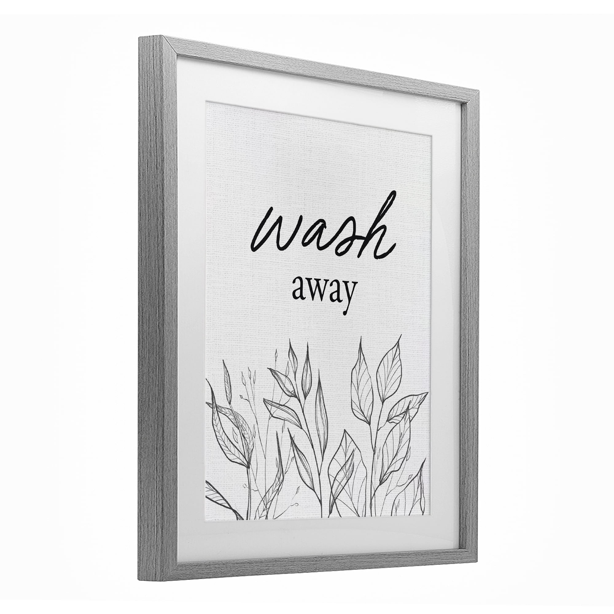 Minimalist Leaves Wash Away Gray Framed Print Under Glass, design by Lettered and Lined